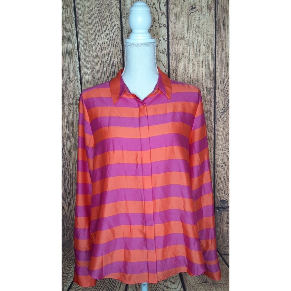 Ann Taylor Top Striped Blouse Pink/Orange
